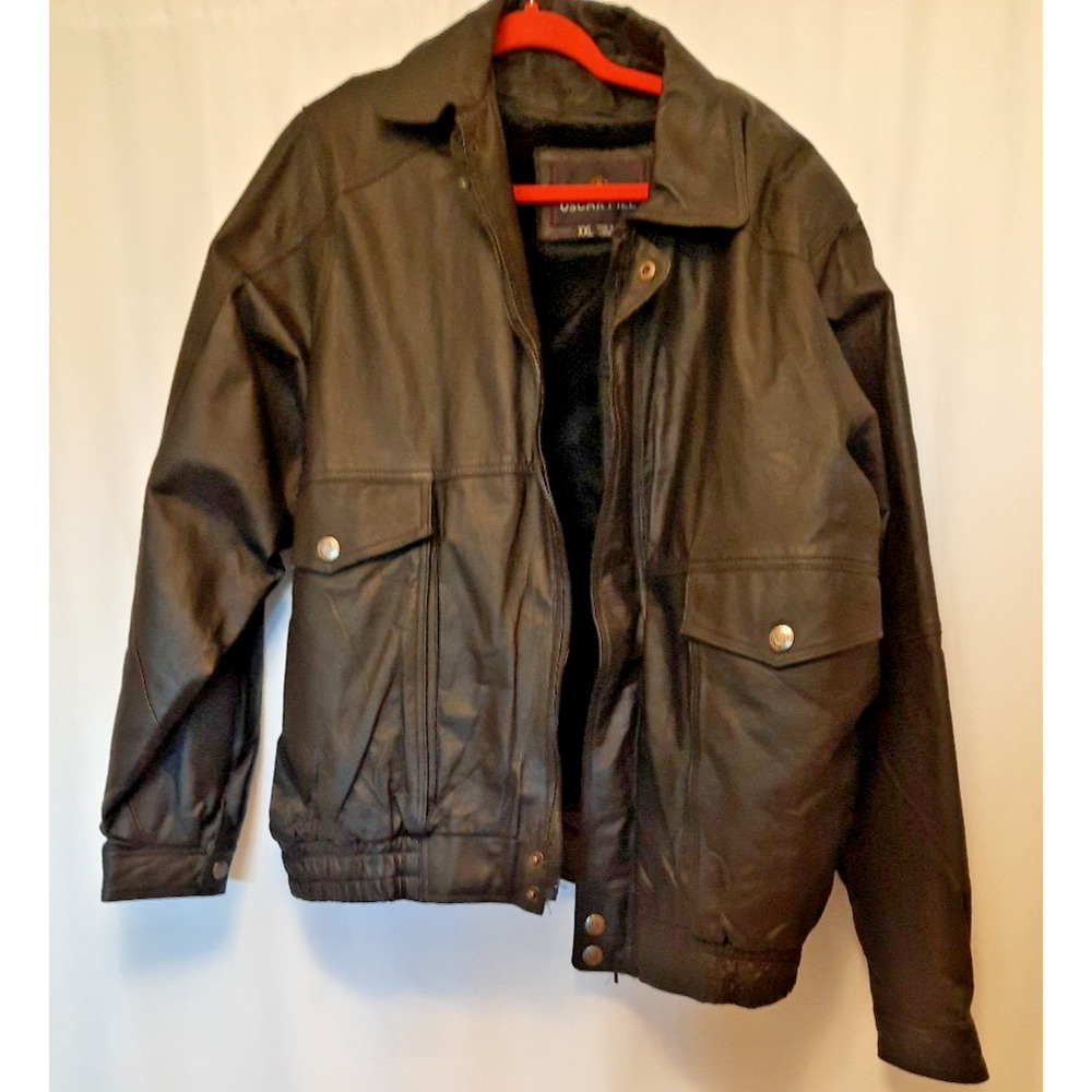 Oscar Piel XXL Mens Heavy Leather Jacket lined button complete brand new zipper